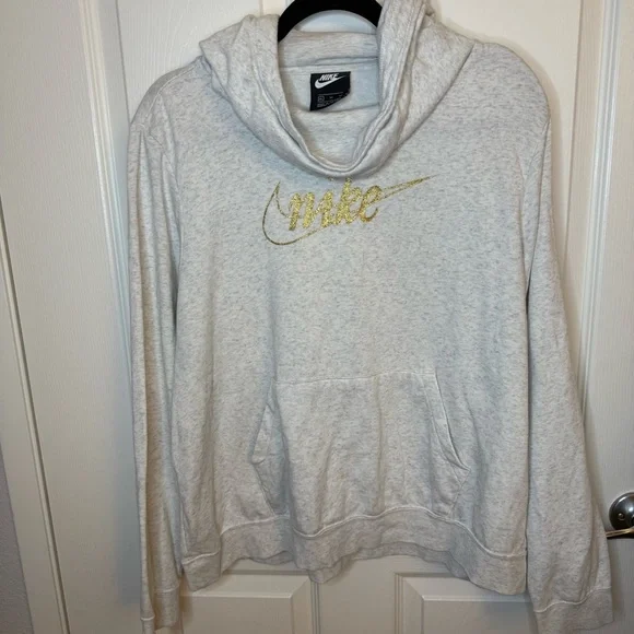 Nike Gray w/ Gold Glitter Swoosh Funnel-Neck Hoodie - Picture 2 of 5